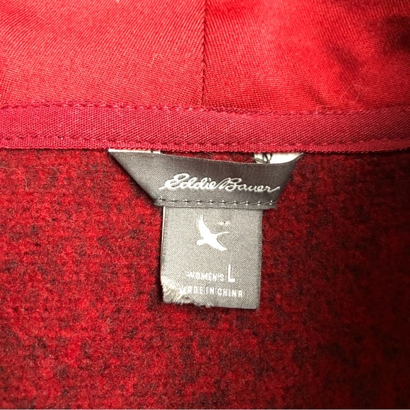 Eddie Bauer red black buffalo check plaid full zip jacket Large EUC - Picture 5 of 11